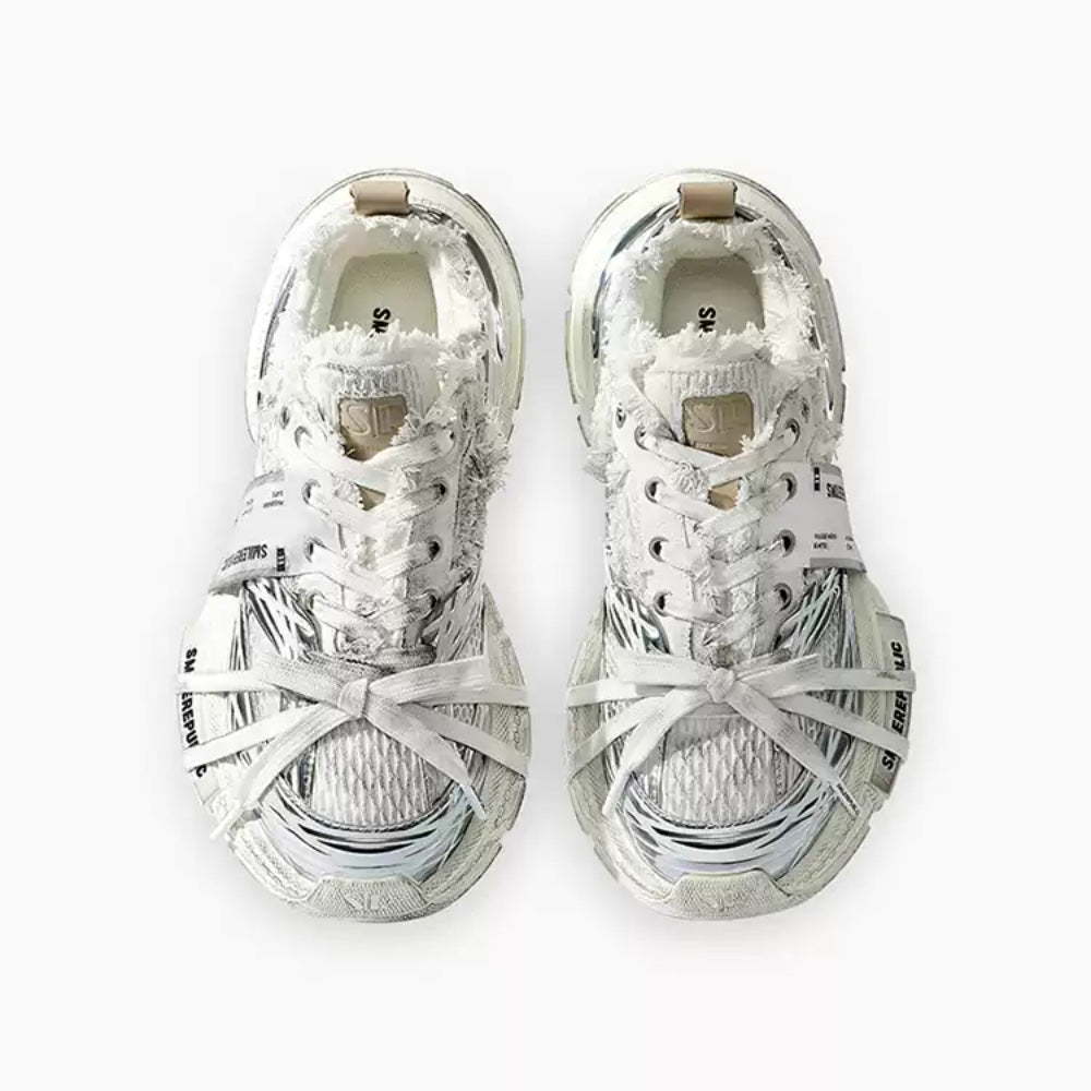 SMILEREPULIC silver white dad shoes skyline series