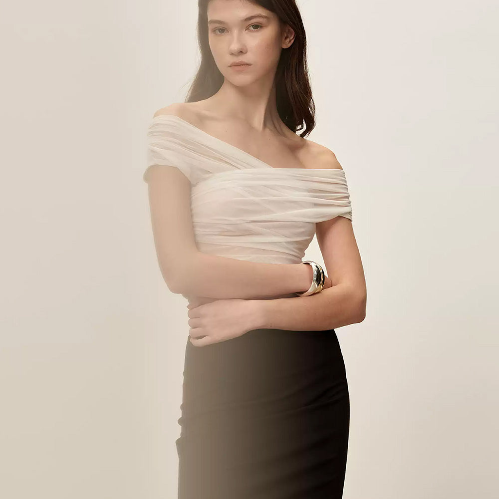 SIJIASUDIO Off-Shoulder Mesh Top