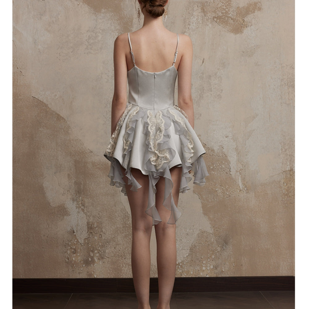 FA SOGNO Blue-Grey Satin Dress