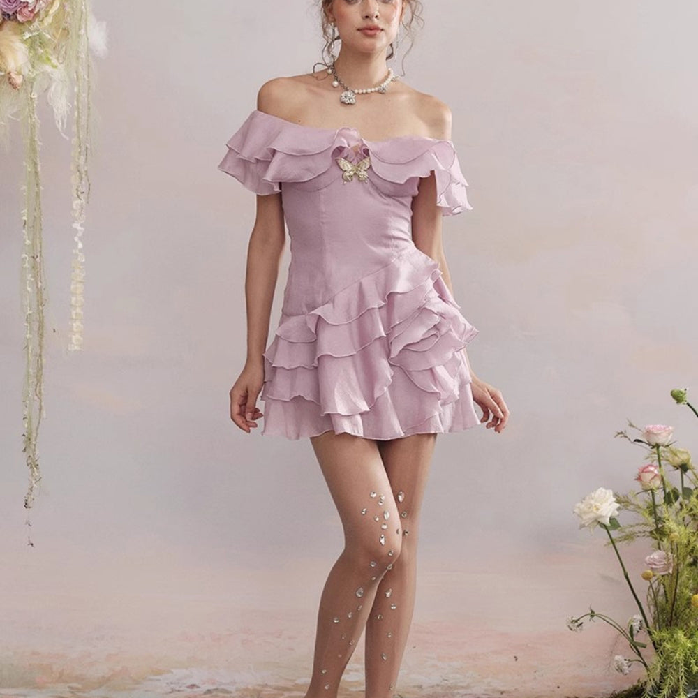 ARTE PURA Beige/Purple V-Neck Dress