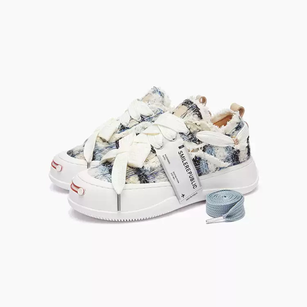 SMILEREPULIC denim open smile platform shoes blue and black