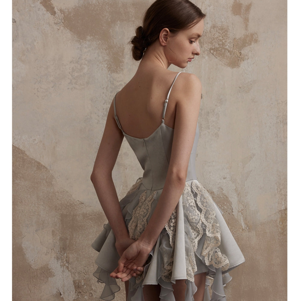 FA SOGNO Blue-Grey Satin Dress