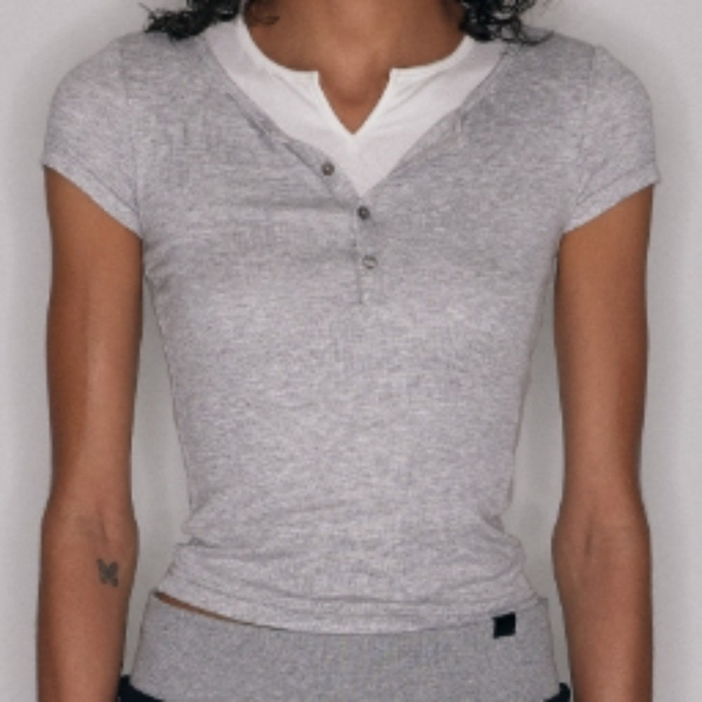 SANFRONTIERES Two-Tone Henley Tee