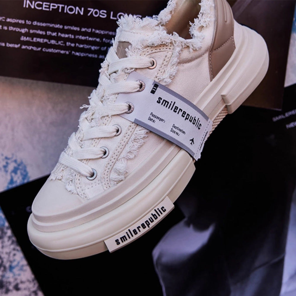 SMILEREPULIC 70s Classic White Low-Top Platform Canvas Shoes
