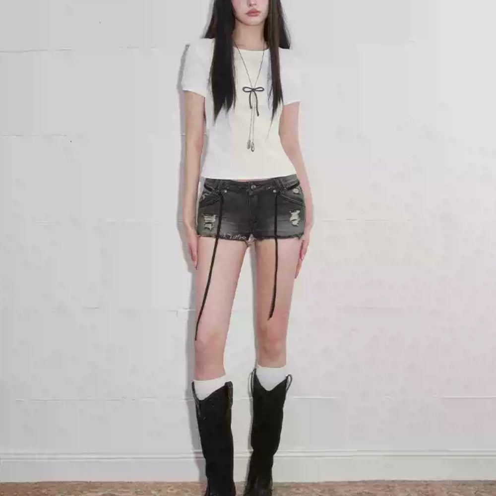 WOOHA Tied Denim Shorts