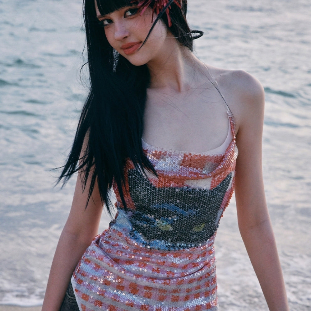 WOOHA Sequin Cowl Neck Top