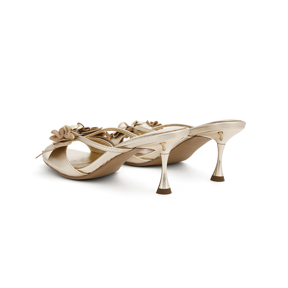 ARCADIAGYAL Gold Flower Heels