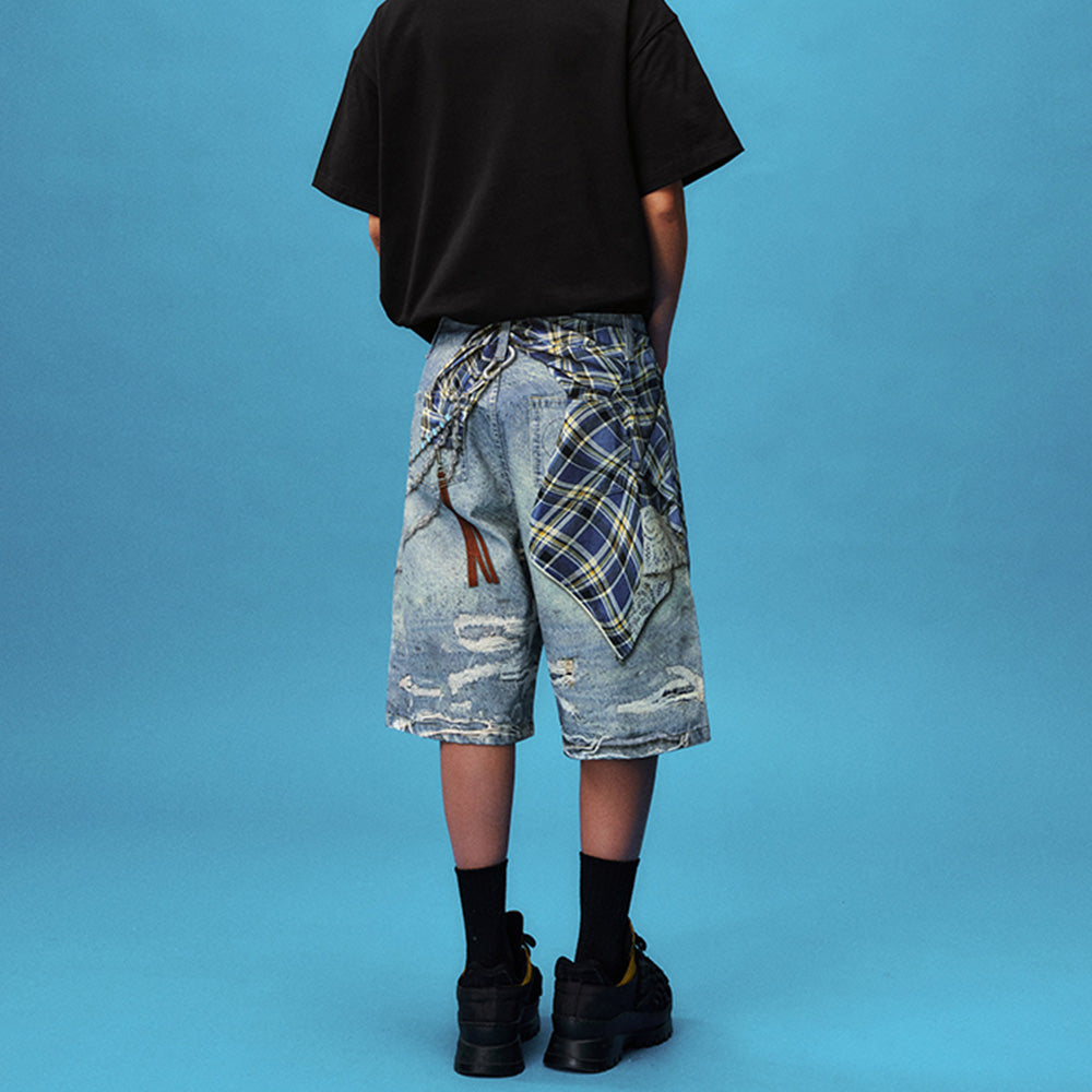YADcrew Plaid Denim Shorts