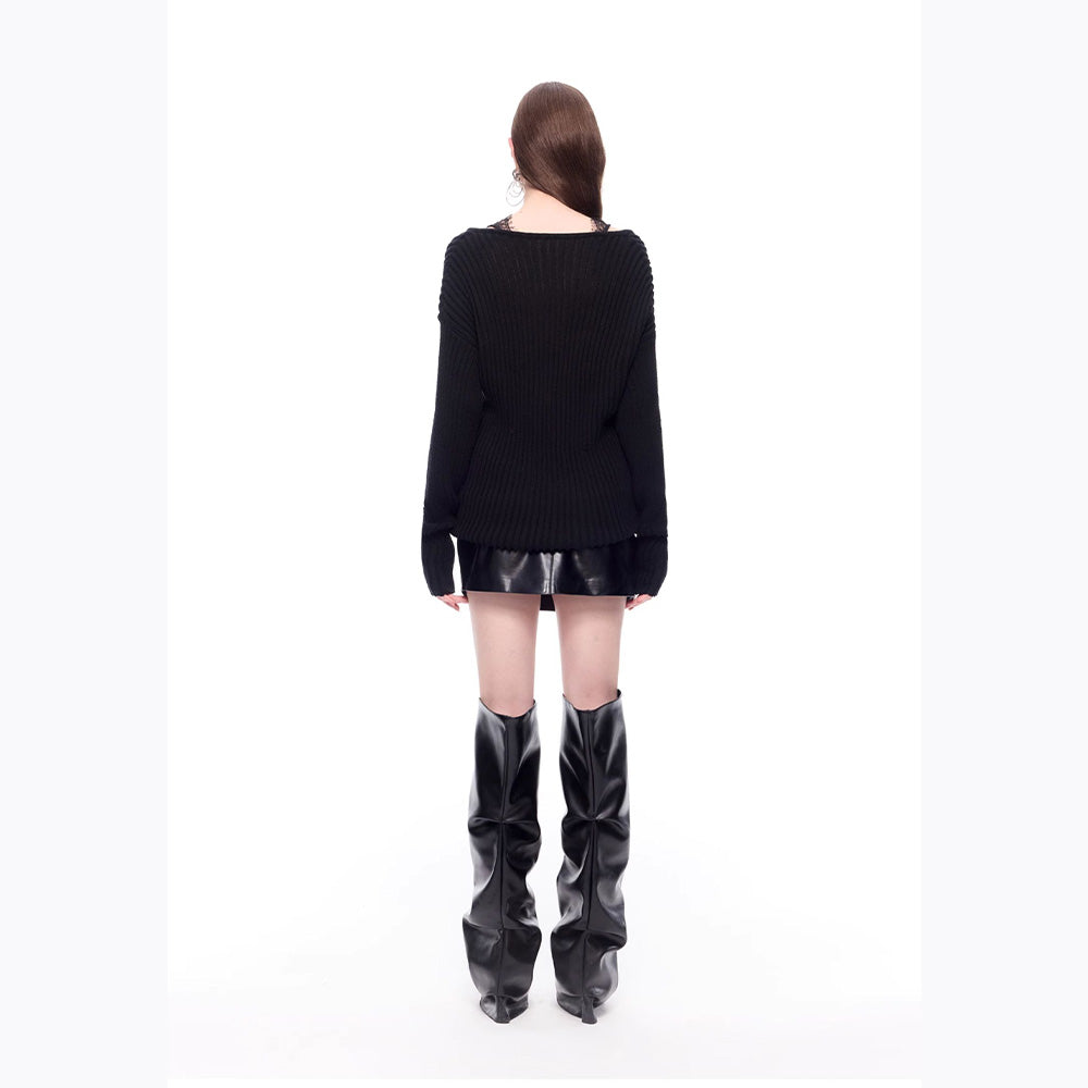 CNLEEWEI V-Neck Knit Top