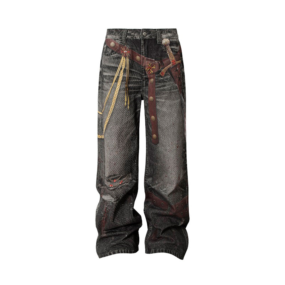 YADcrew Sword Print Jeans