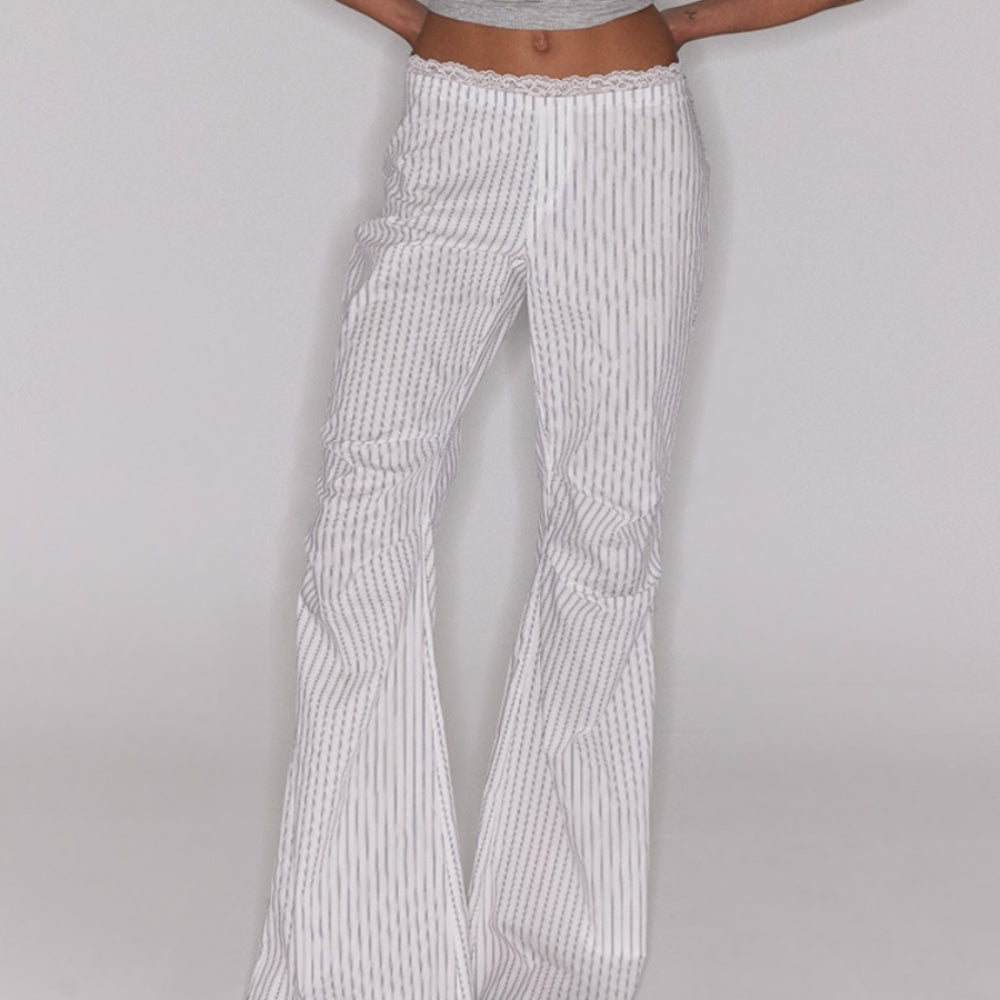 SANFRONTIERES Lace-Stripe Pants