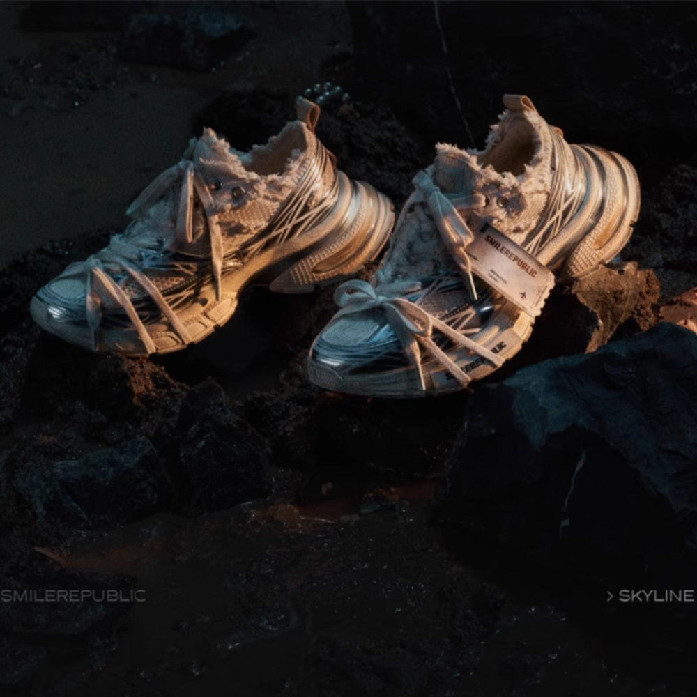 SMILEREPULIC silver white dad shoes skyline series