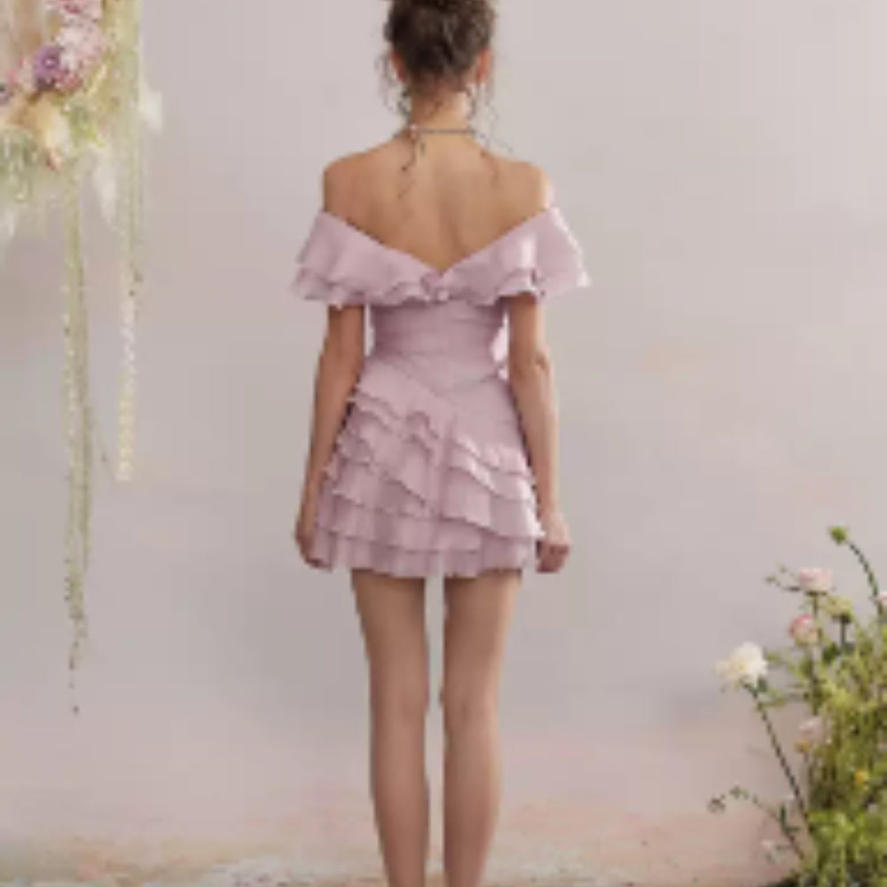ARTE PURA Beige/Purple V-Neck Dress