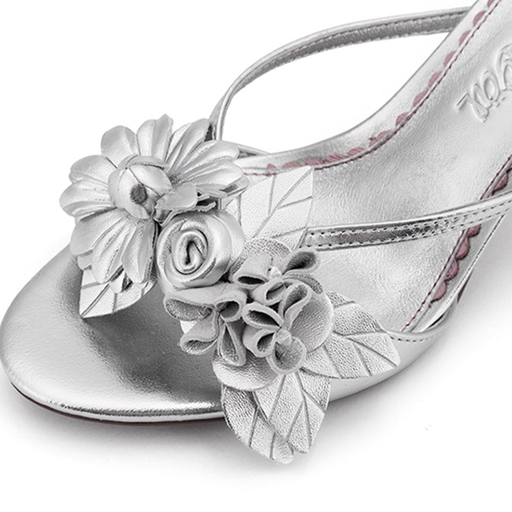ARCADIAGYAL Silver Flower Heels