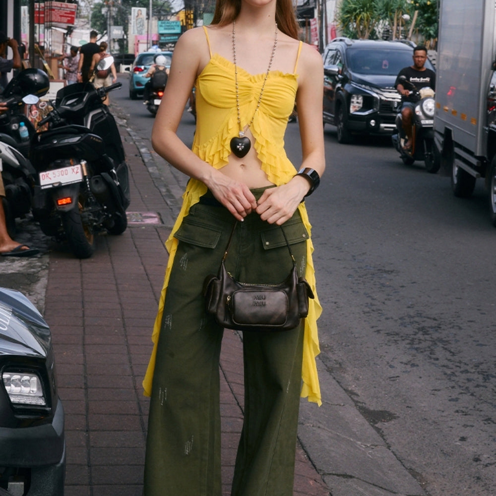 WOOHA Asymmetrical Sheer Top
