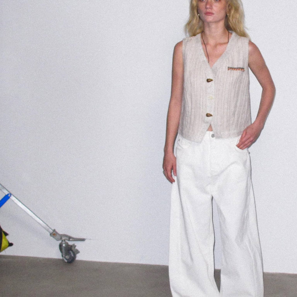 Dpercent丨Natural linen jacquard texture v-neck vest sleeveless top