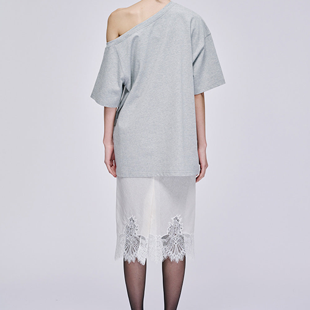 MARKGONG Dog Print Off-Shoulder Tee