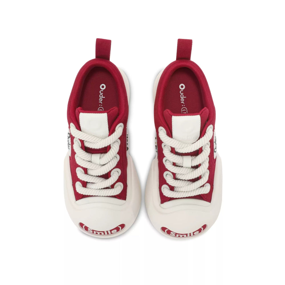 Ouder smiler open smile canvas shoes red