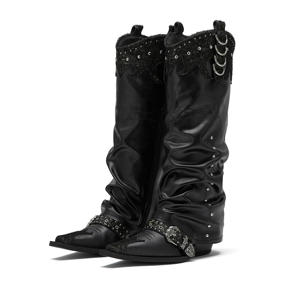 ARCADIAGYAL Black/Gold Western Boots