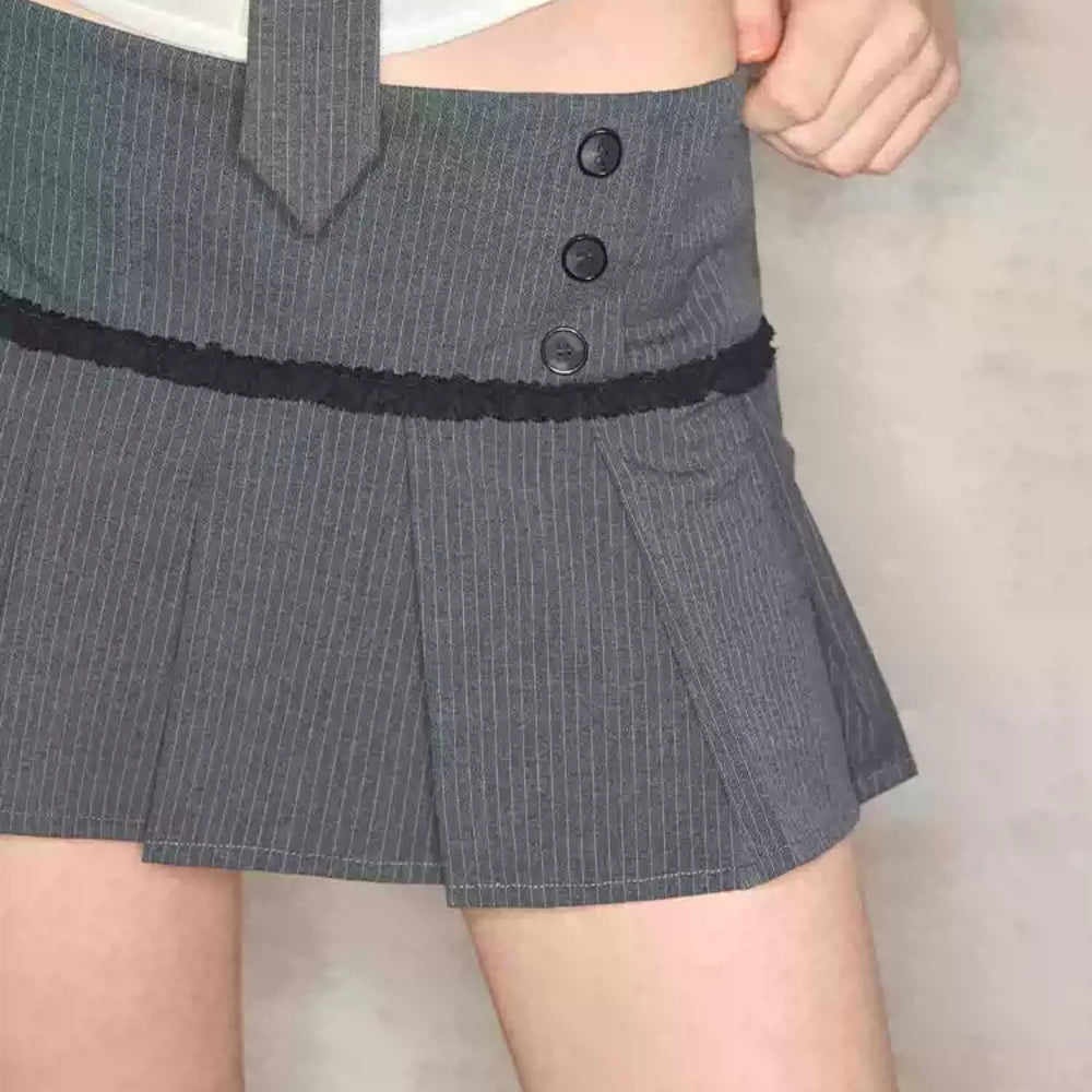 WOOHA Striped Pleated Skirt