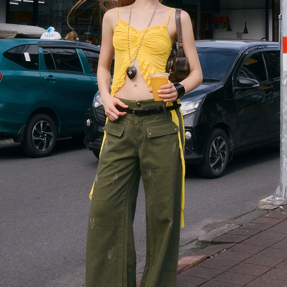 WOOHA Asymmetrical Sheer Top