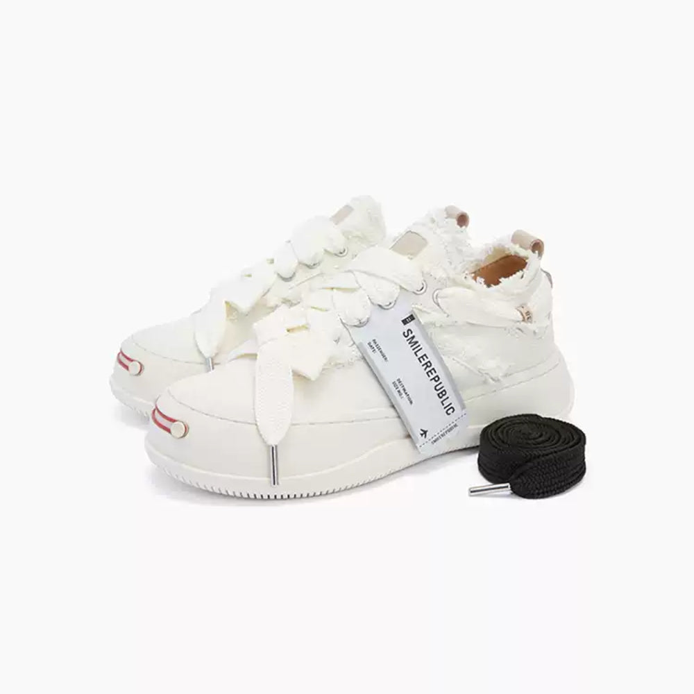 SMILEREPULIC classic white low top open smile canvas shoes
