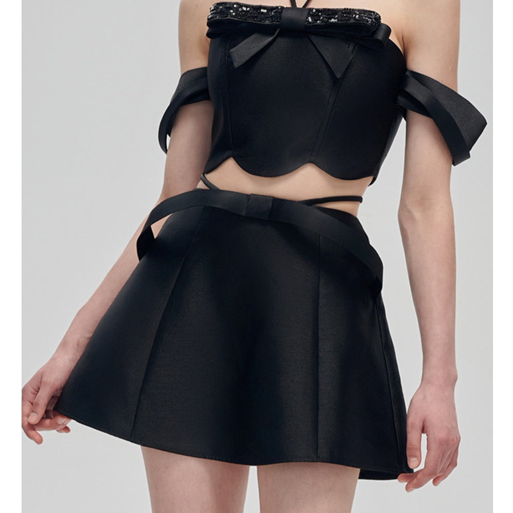 FA SOGNO Black Bow Dress Set