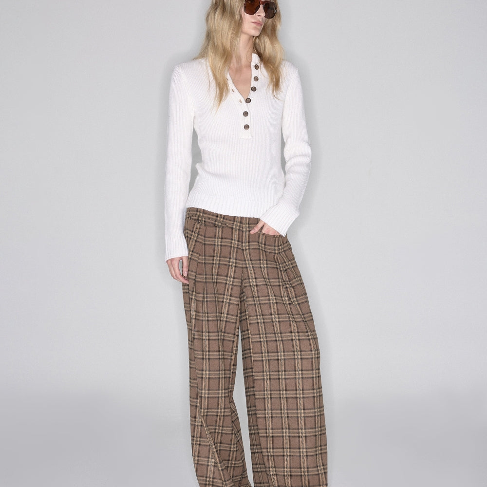 SANFRONTIERES Plaid Wide-Leg Pants