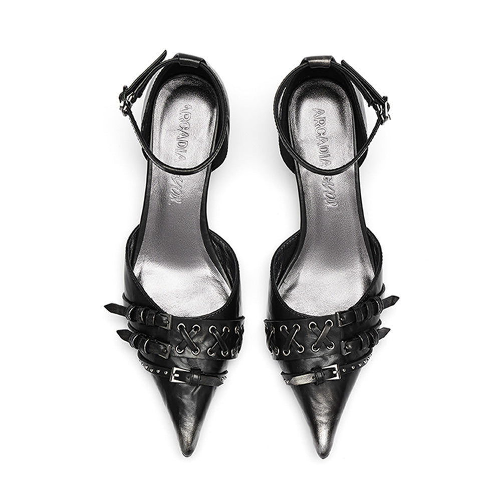 ARCADIAGYAL Black/Red Pointed Heels