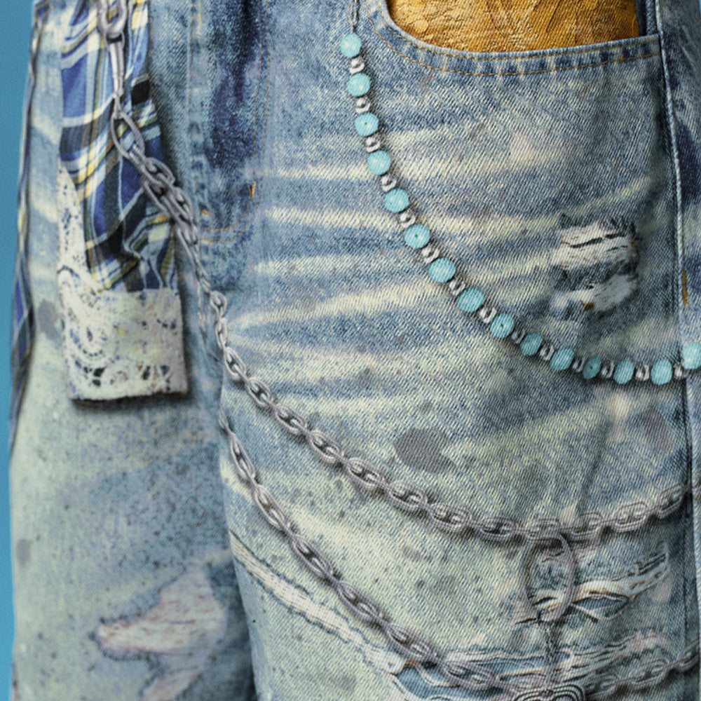 YADcrew Plaid Denim Shorts
