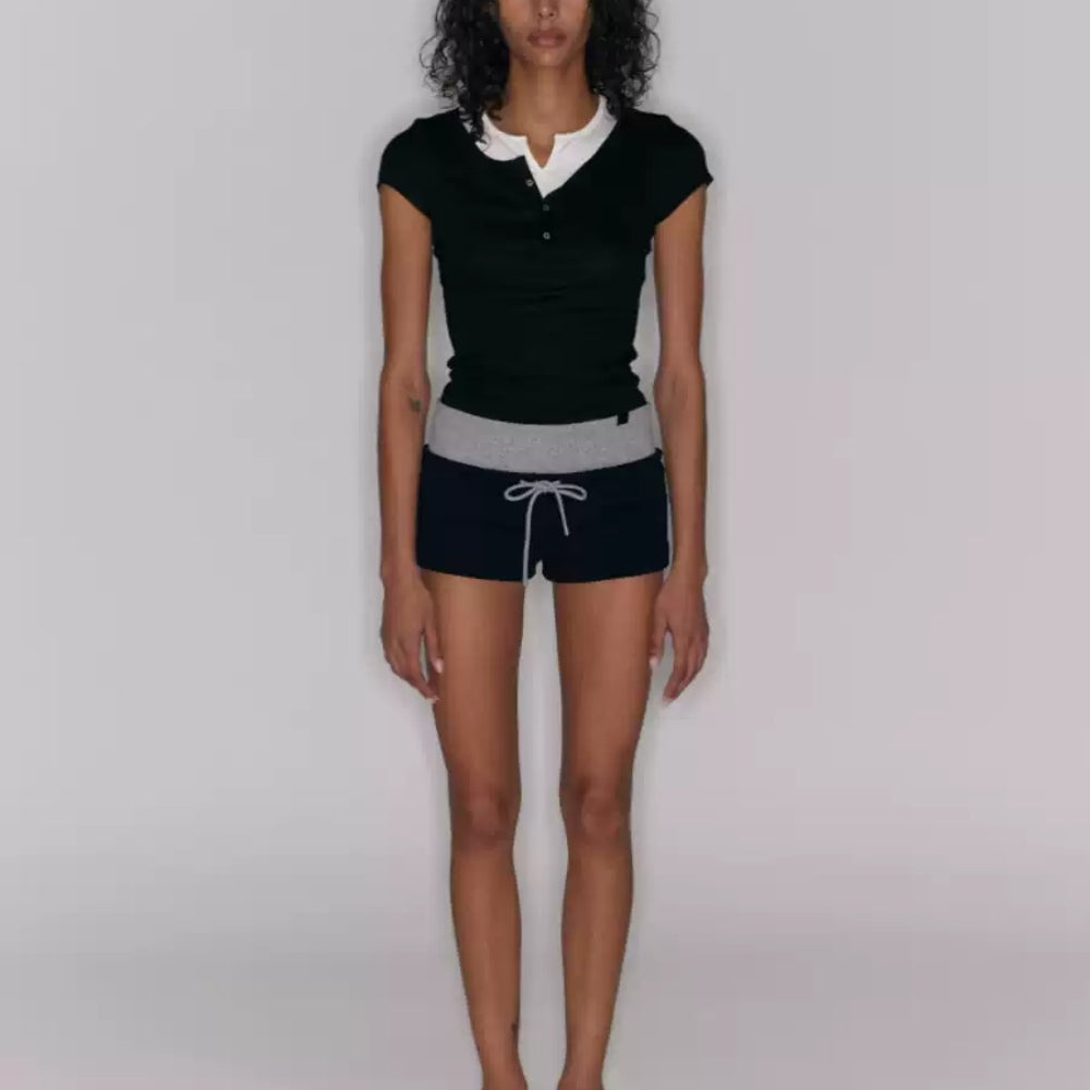 SANFRONTIERES Two-Tone Henley Tee
