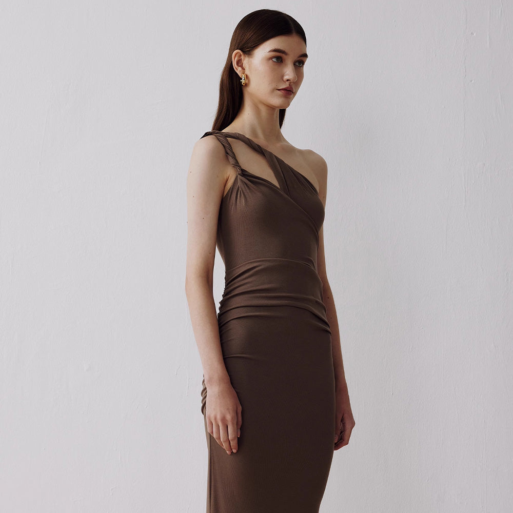 SIJIASUDIO Brown Asymmetrical Dress