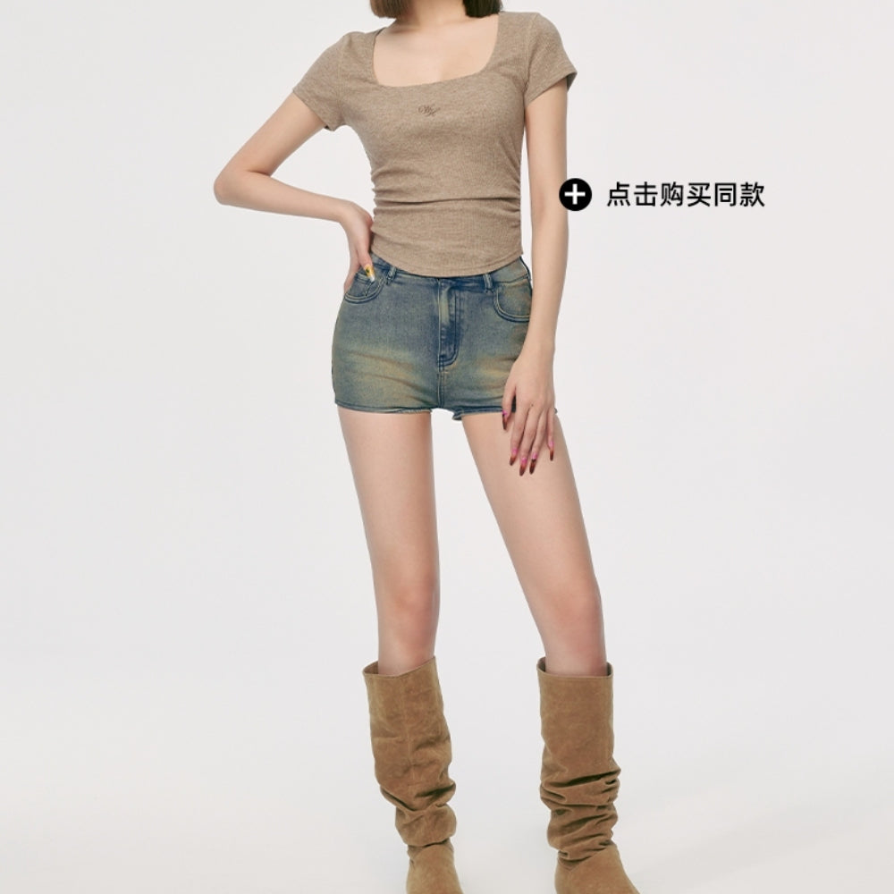WOOHA High-Waisted Denim Shorts