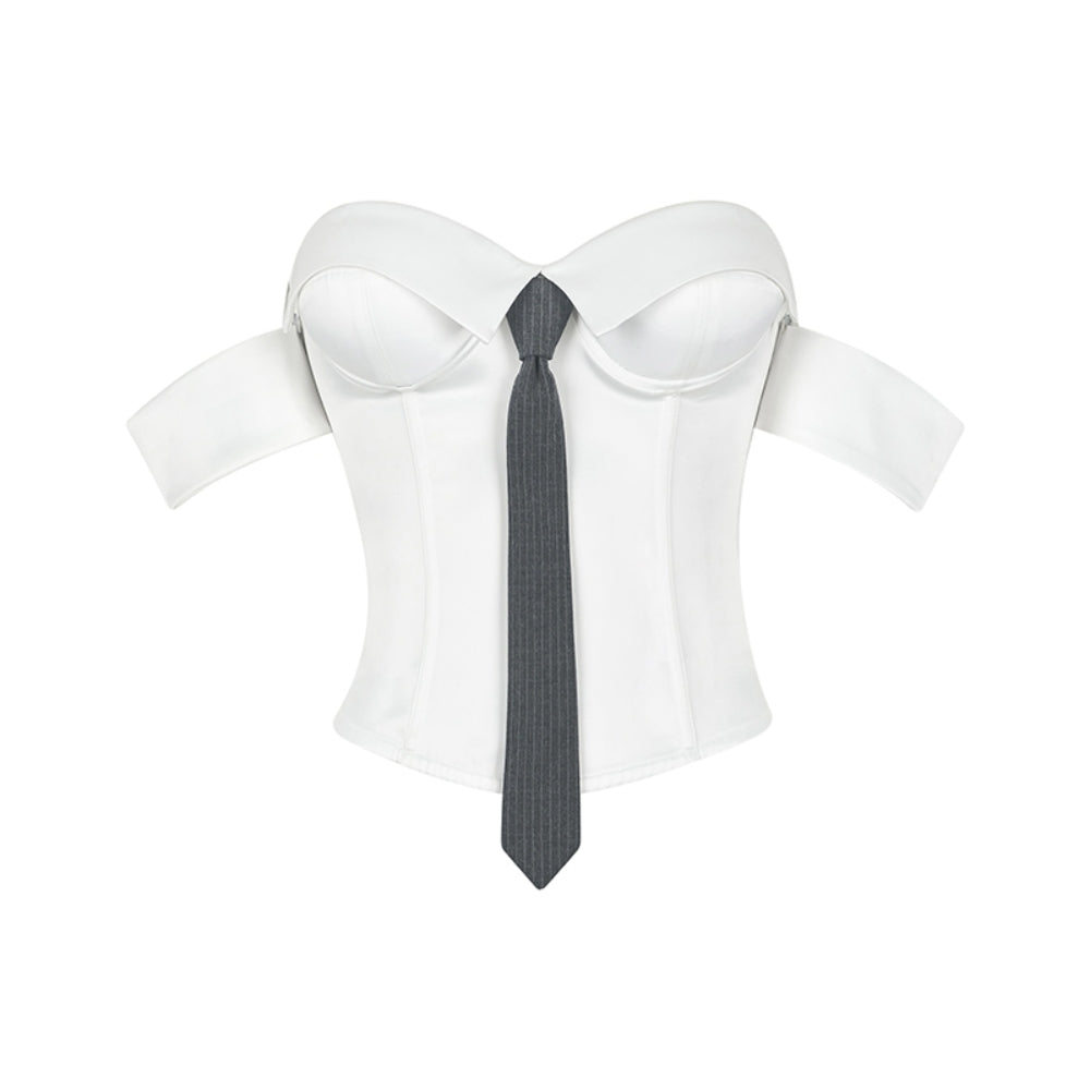 WOOHA White Satin Fitted Top
