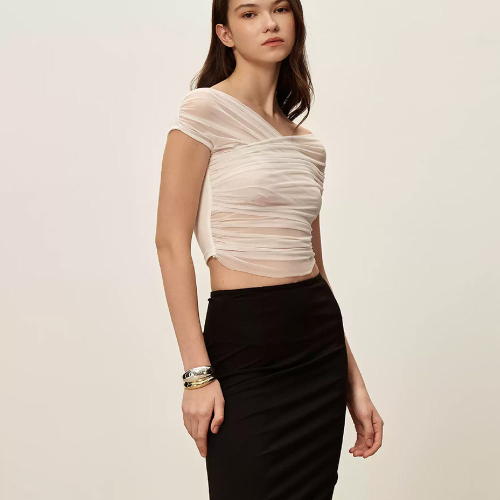 SIJIASUDIO Off-Shoulder Mesh Top
