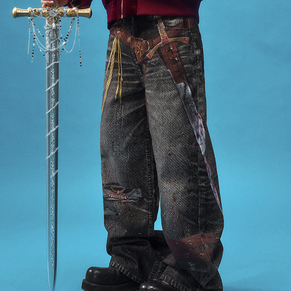 YADcrew Sword Print Jeans